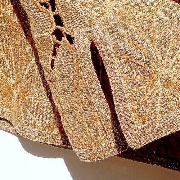 Carlisle Women's Collar Blazer Size 10 Gold Floral Lace Linen Blend 3/4 Sleeves - Picture 4 of 11